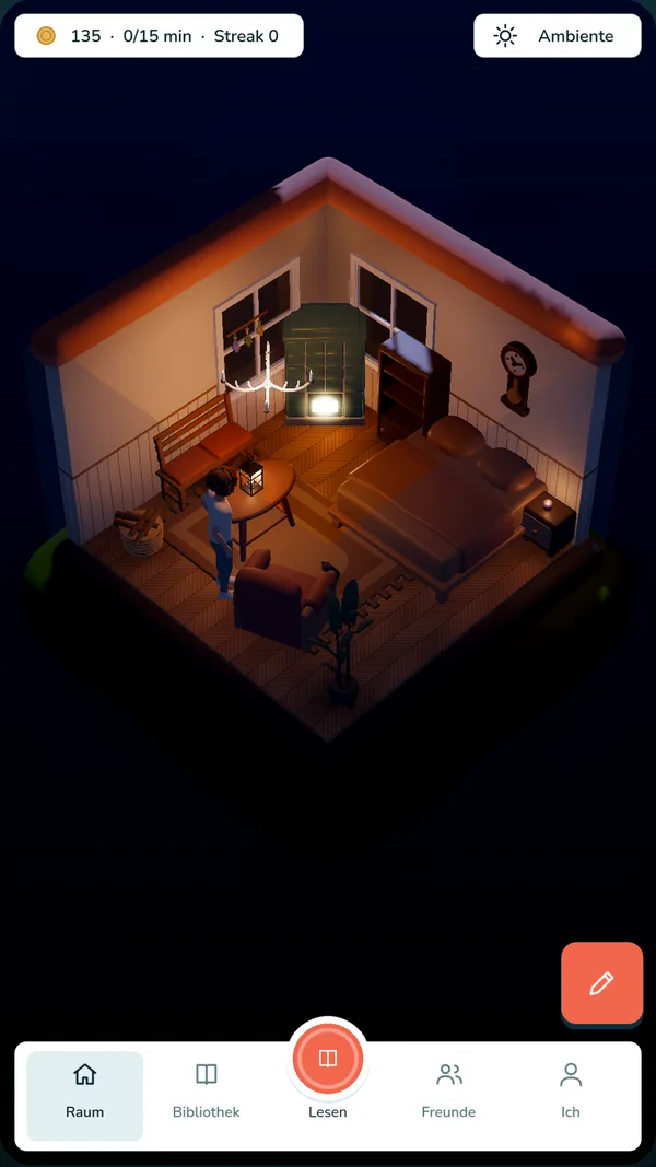 The room in the evening with warm lamplight